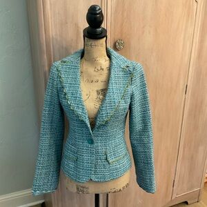 Vintage Y2K Nanette Lepore blue Woven Tweed Blazer size 4